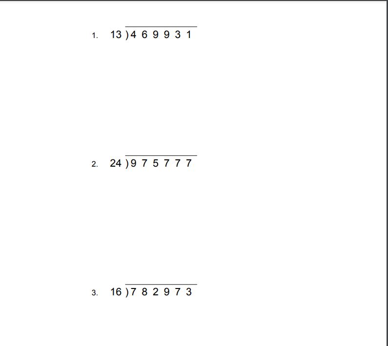 six digit division sums for class 5
